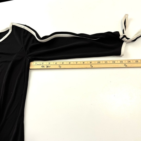 TALBOTS WOMENS XS BLACK WHITE ELBOW-SLEEVE TIE SMOOTH JERSEY DRESS BUSINESS EUC! - Picture 14 of 15